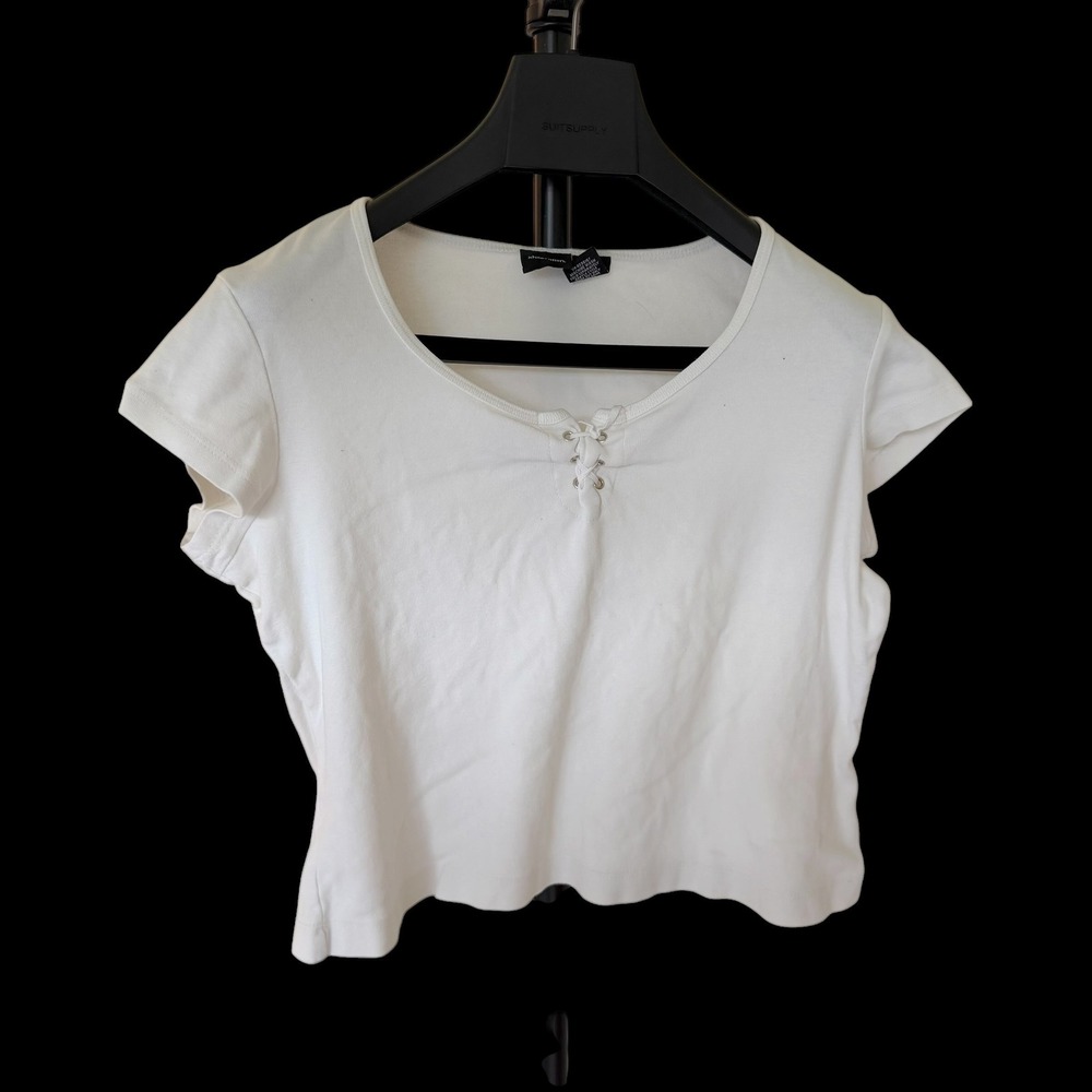 Y2K Xhilaration White Lace Up Scoop Neck Cotton Cap Sleeve Top Large